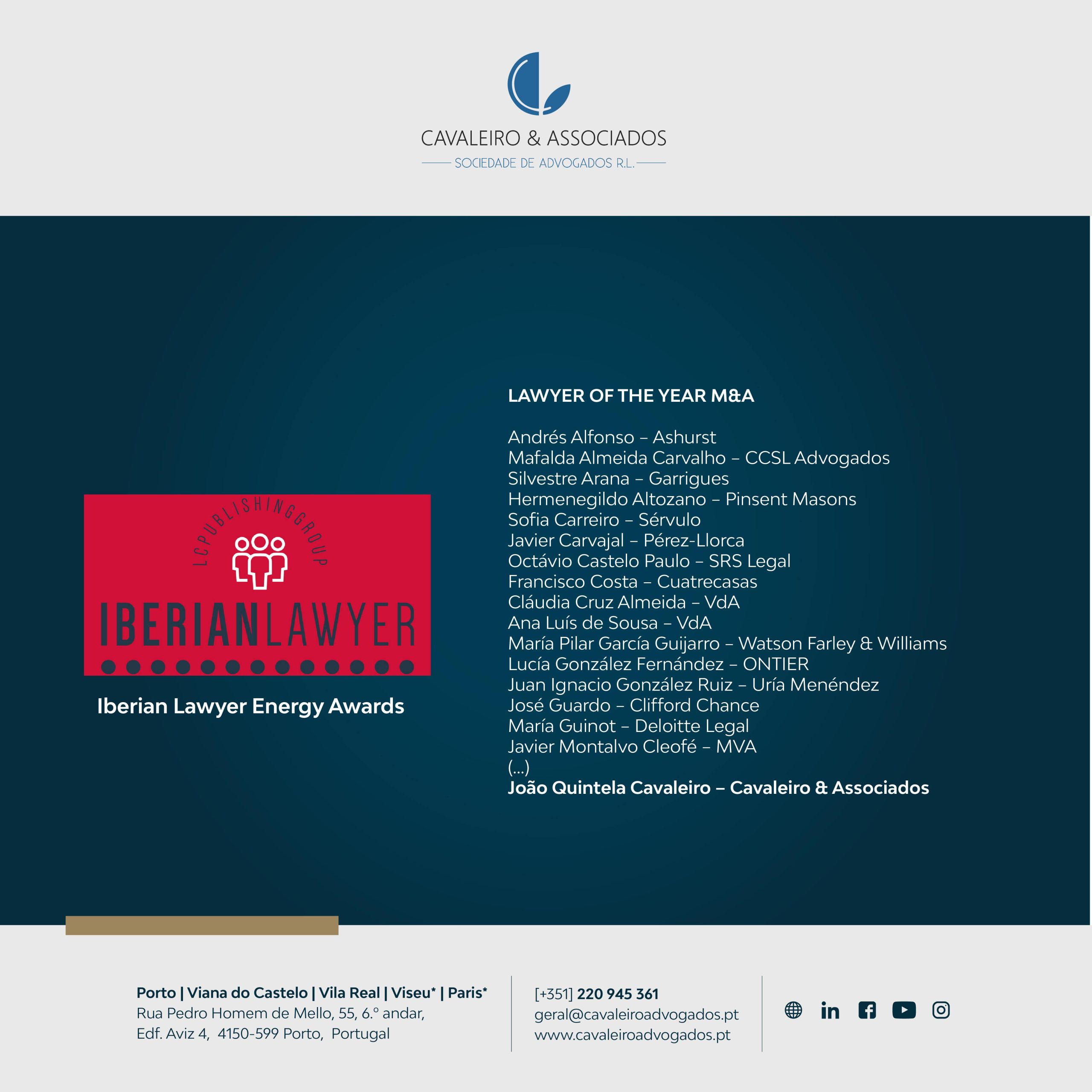 Iberian Lawyer Energy Awards 2023 | LAWYER OF THE YEAR M&A