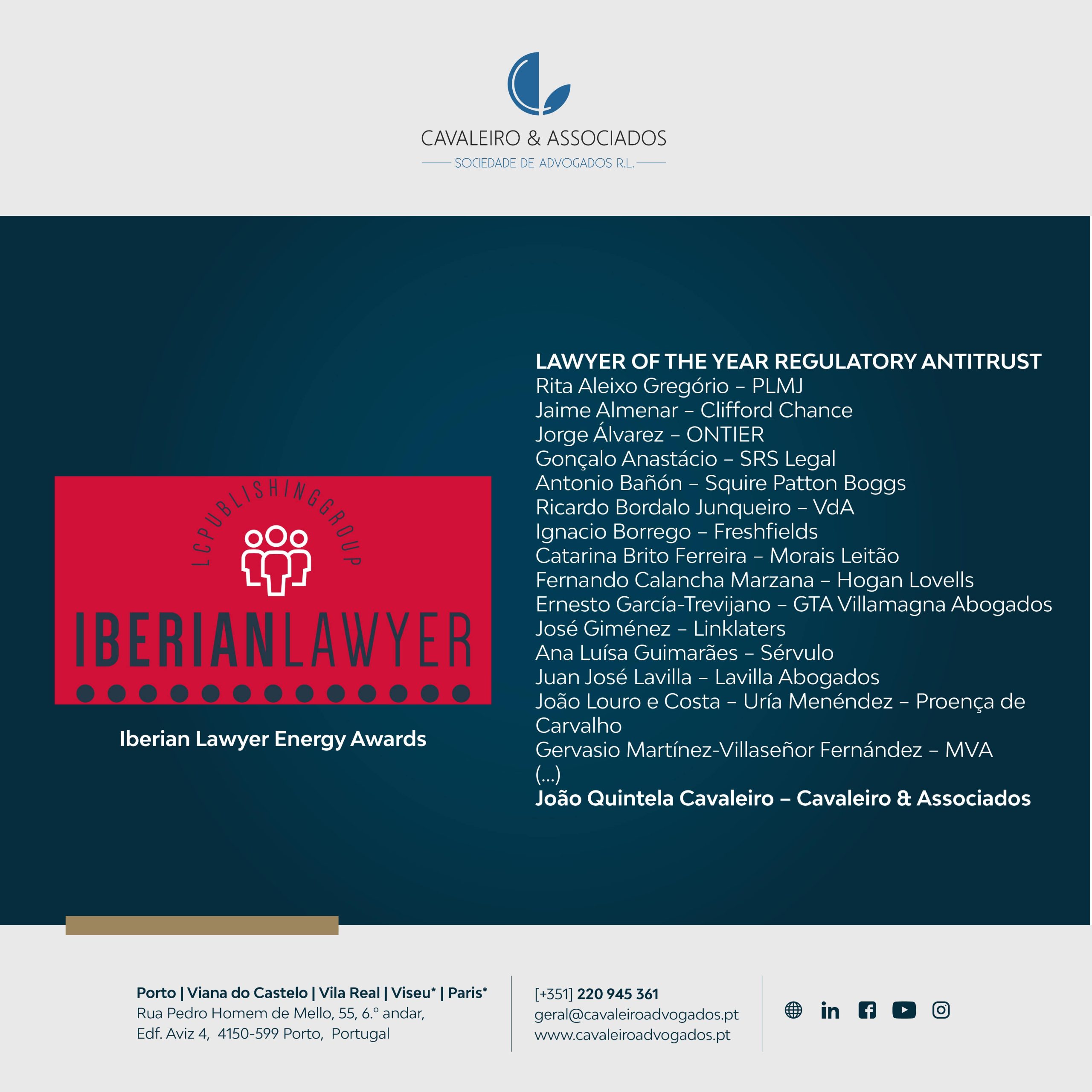 Iberian Lawyer Energy Awards 2023 | LAWYER OF THE YEAR REGULATORY ANTITRUST